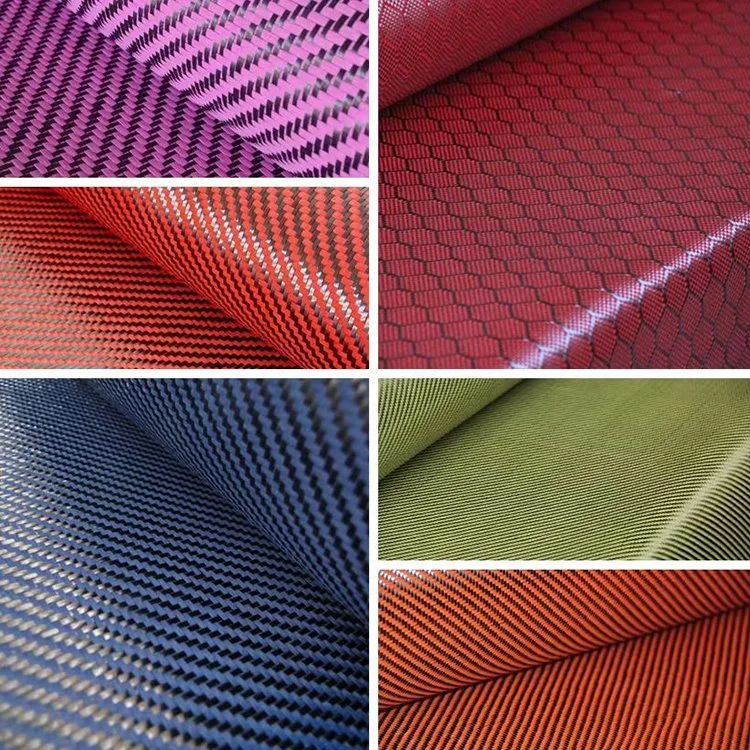 China Factory Jacquard Pattern Honeycomb 3K 240g Yellow Color Hybrid Carbon Fiber Fabric Cloth Roll