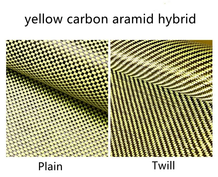 China Factory Hot Sale High Quality 3K Kevlar Yellow Plain Twill Colored Carbon Fiber 200GSM Hybrid Fabric for Car