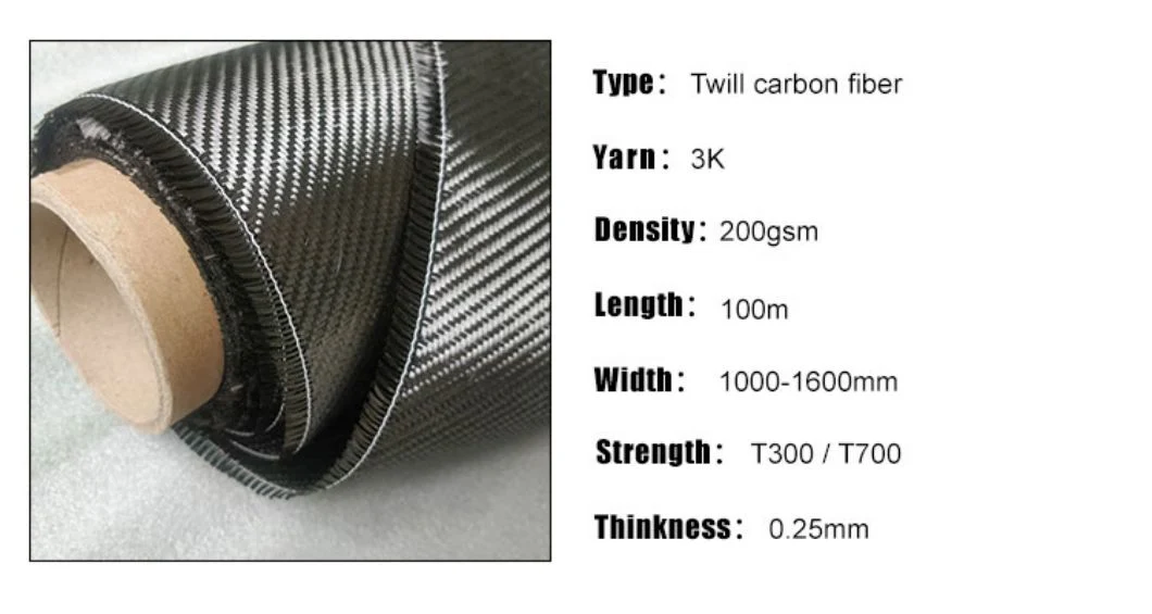 China Customized 1K 3K 6K 12K Twill Plain Carbon Fiber Cloth 200GSM 240GSM Carbon Fiber Fabric